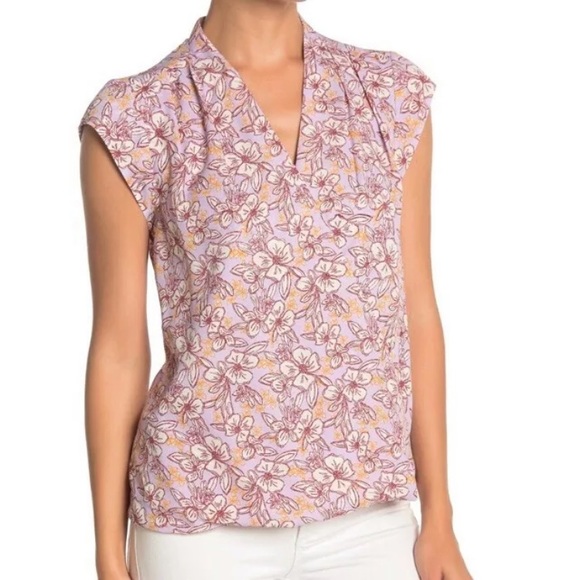 Halogen Floral Top Blouse Purple Wrap V-neck Small - Picture 1 of 7